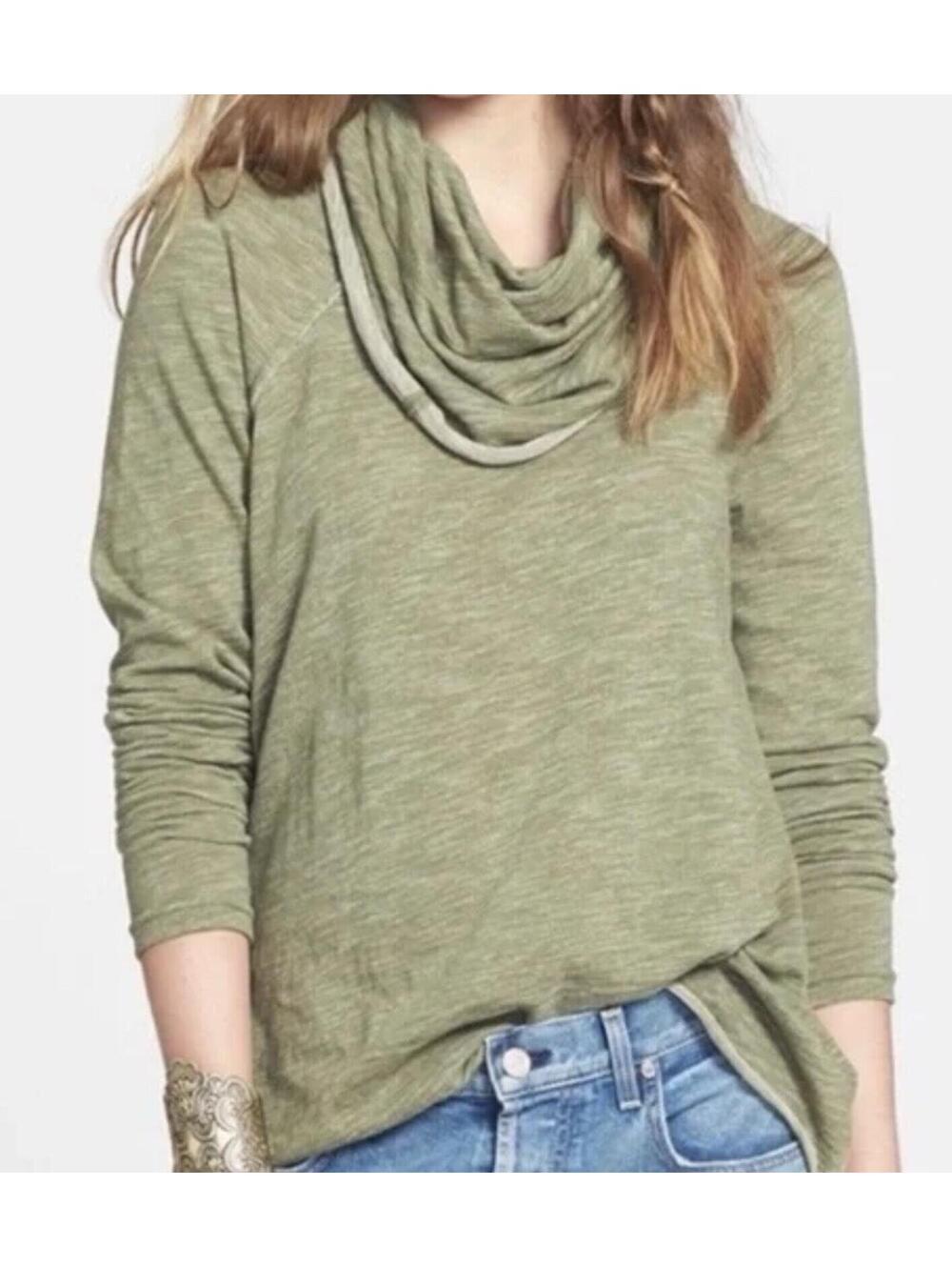 Free People Beach Cocoon Cowl Pullover Green Raw Hem No Fits Up To L/XL